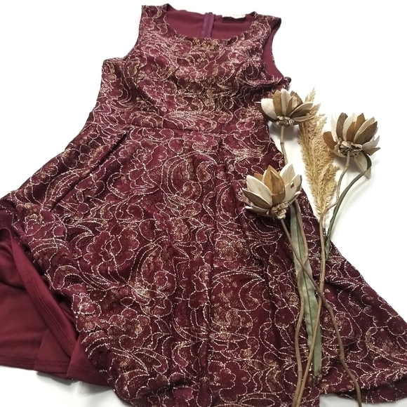Altar'd State Red Gold Lace Embroider Dress Med - Picture 4 of 8
